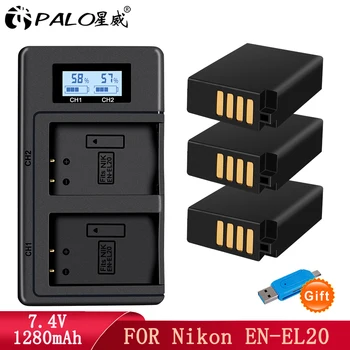 PALO ES-EL20a EN-EL20 de la Batería + LCD USB Dual del Cargador para Nikon Coolpix P1000 P950 1 J1 J2 J3 DL24-500 Nikon1 AW1 V3 S1 A1