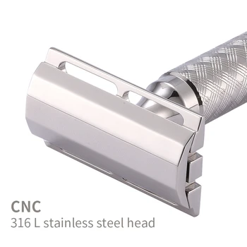 CNC 316L de Acero Inoxidable de Doble Filo maquinilla de Afeitar de Seguridad Manual de la Cabeza Afeitadora Accesorios (Sin Mango)