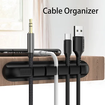 Organizador de Cable de Silicona Cable USB Enrollador de Escritorio Ordenado de Gestión de Clips de soporte del Cable para Auriculares Ratón Alambre Organizador
