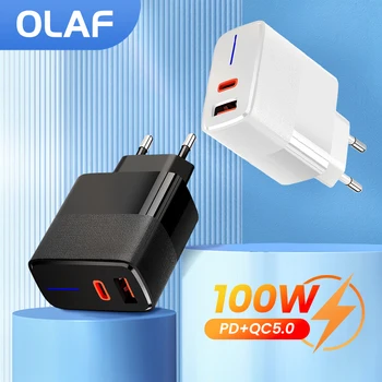 Olaf 100W Cargador USB de Carga Rápida de control de calidad 5.0 Tipo C EP Cargador Cargadores de teléfonos Móviles Para iPhone, Huawei, Samsung, Xiaomi Carga Rápida