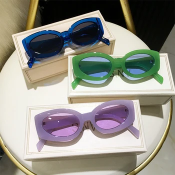 La moda del Rectángulo Verde Gafas de sol de las Mujeres De 2023 de la Marca del Diseñador de Óvalo Azul Marco de la Vendimia de los Hombres Gafas de Sol de Tonos Gafas de Mujer UV400