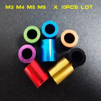 10pcs de Aluminio del Casquillo de empaquetadura M3 M4 M5 M6 colorido de Aluminio arandela redonda hueca no el hilo de los separadores de espaciador A1