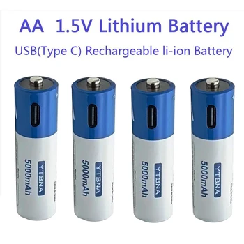 Batería AA de 1,5 V AA batería Recargable de Li-ion de la Batería Con el Cable USB de Polímero de litio de Tipo C, las Baterías de Litio De Juguete de Control Remoto MP3