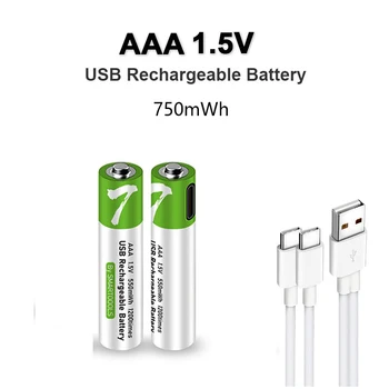 100% de Alta capacidad de 1.5 V AAA 750mWh USB recargable li-ion batería para el control Remoto inalámbrico ratón de juguete + Cable
